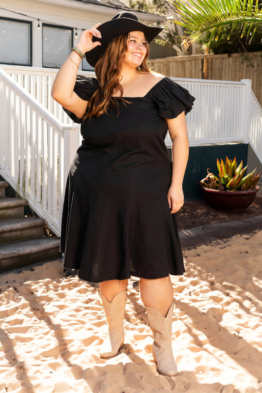 FINAL SALE - The Stella Linen Verse Dress - Black