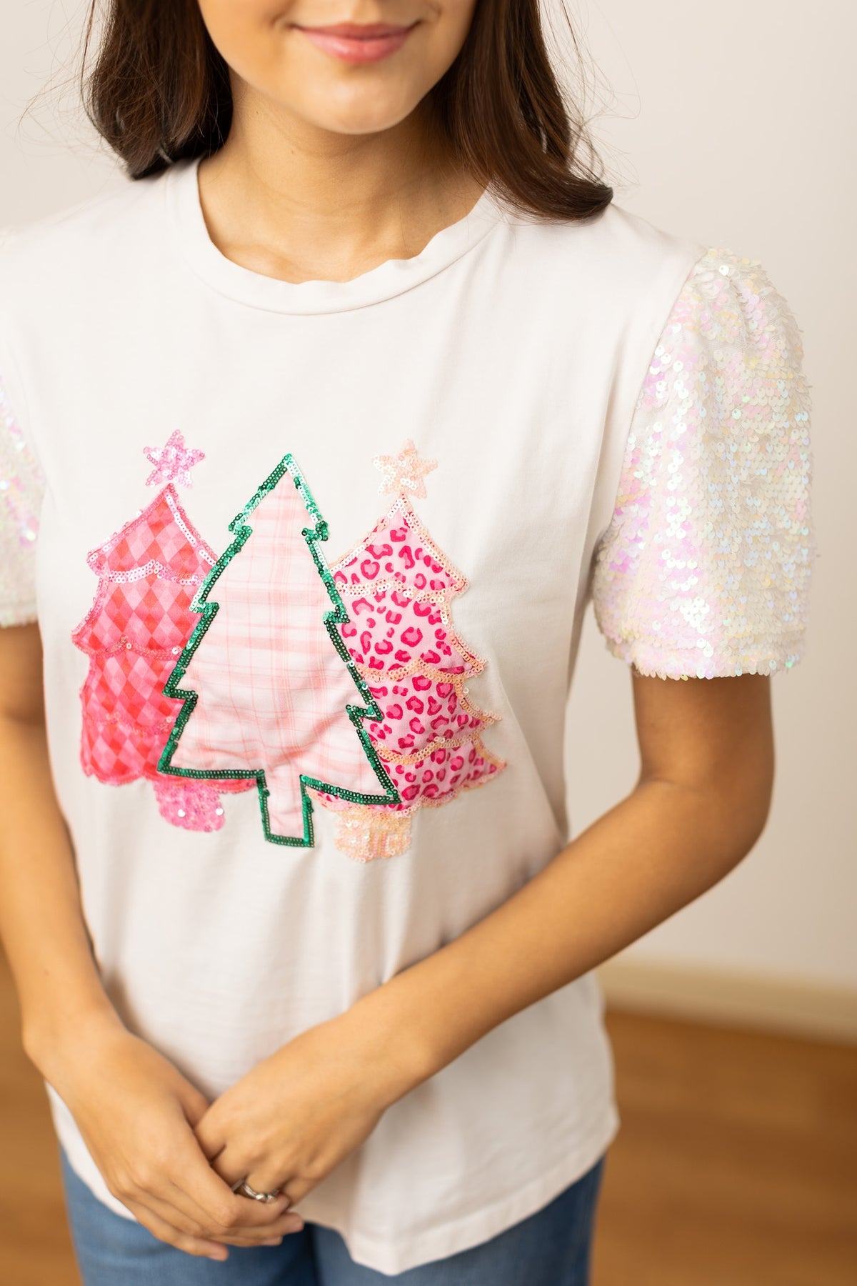 The Dreaming of a Pink Christmas Sequin Top