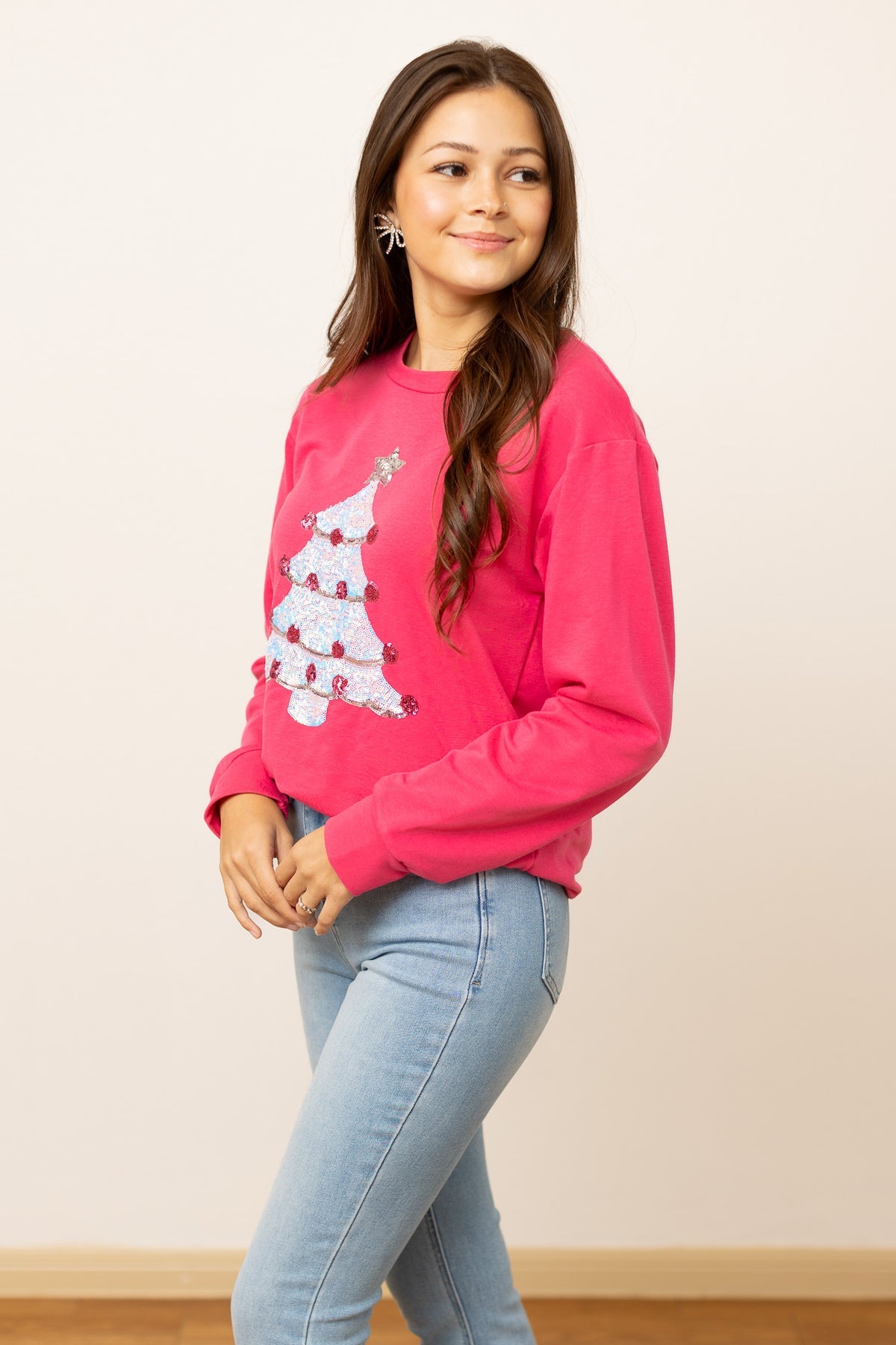 The Hot Pink Sequin Christmas Tree Sweatshirt