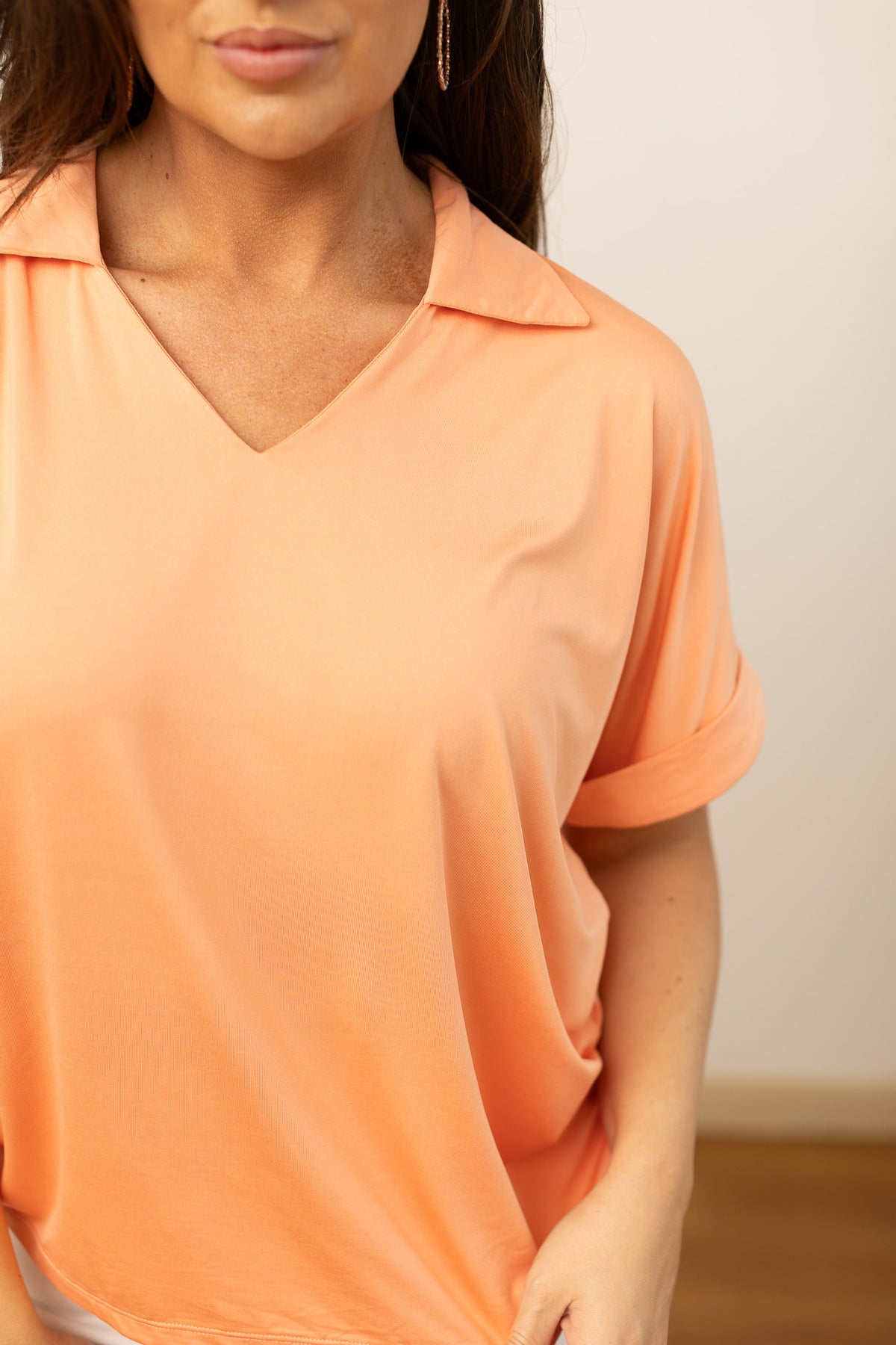 The Cara Collared Top - Coral