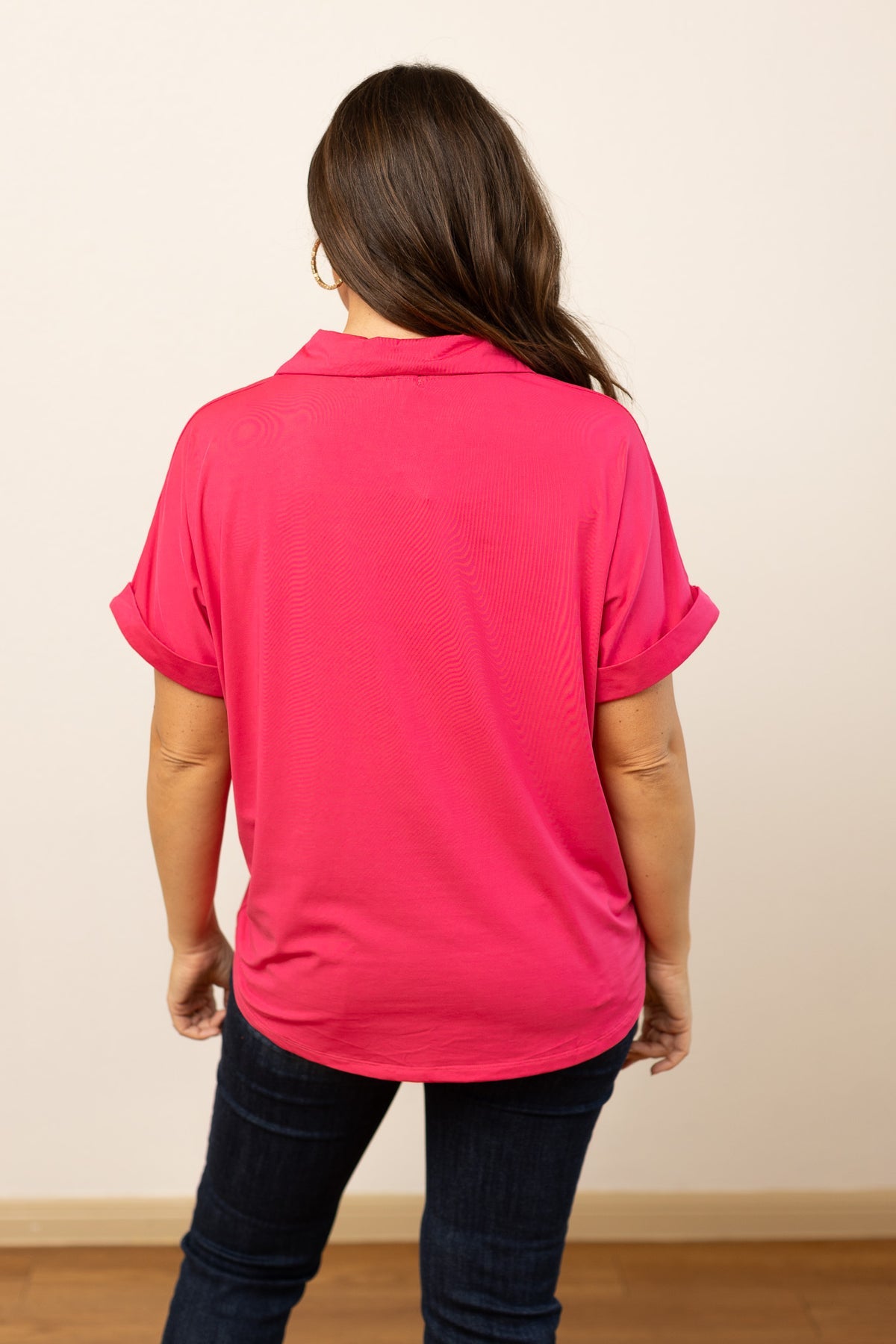 The Cara Collared Top - Hot Pink