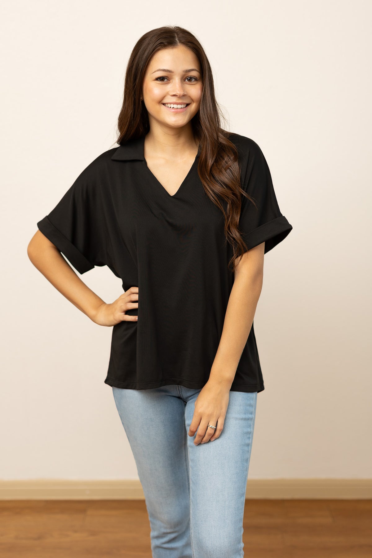 The Cara Collared Top - Black