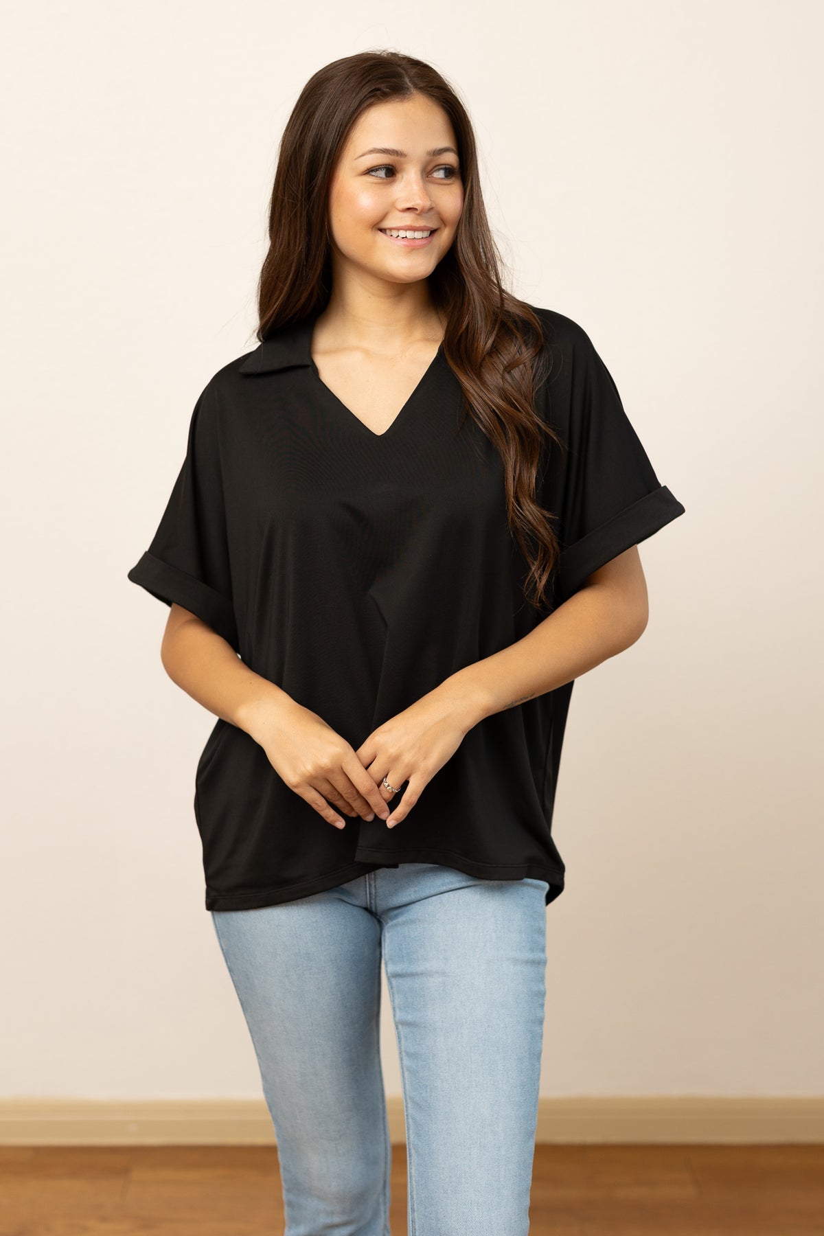 The Cara Collared Top - Black