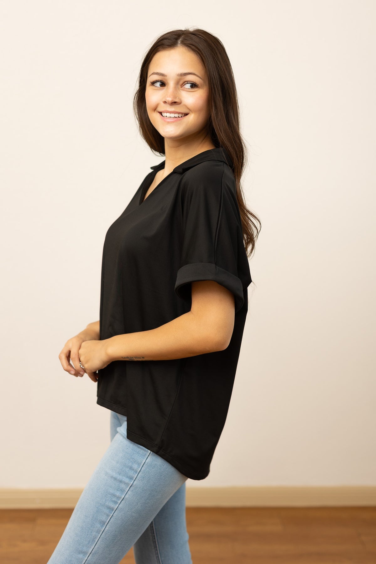 The Cara Collared Top - Black