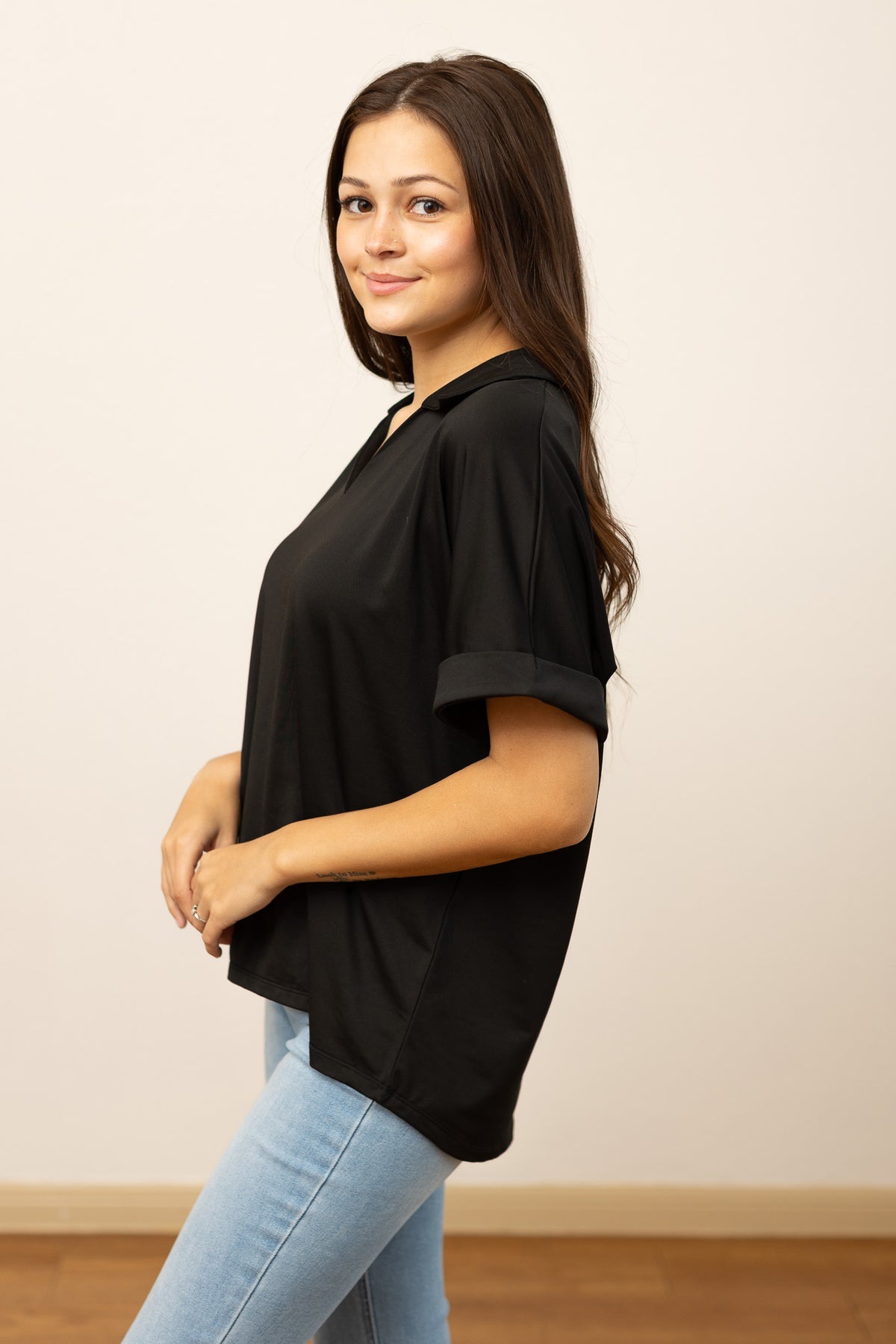 The Cara Collared Top - Black