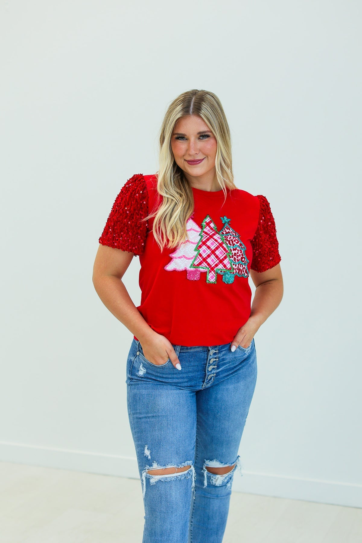 The Festive Forest Sequin Tee - Red