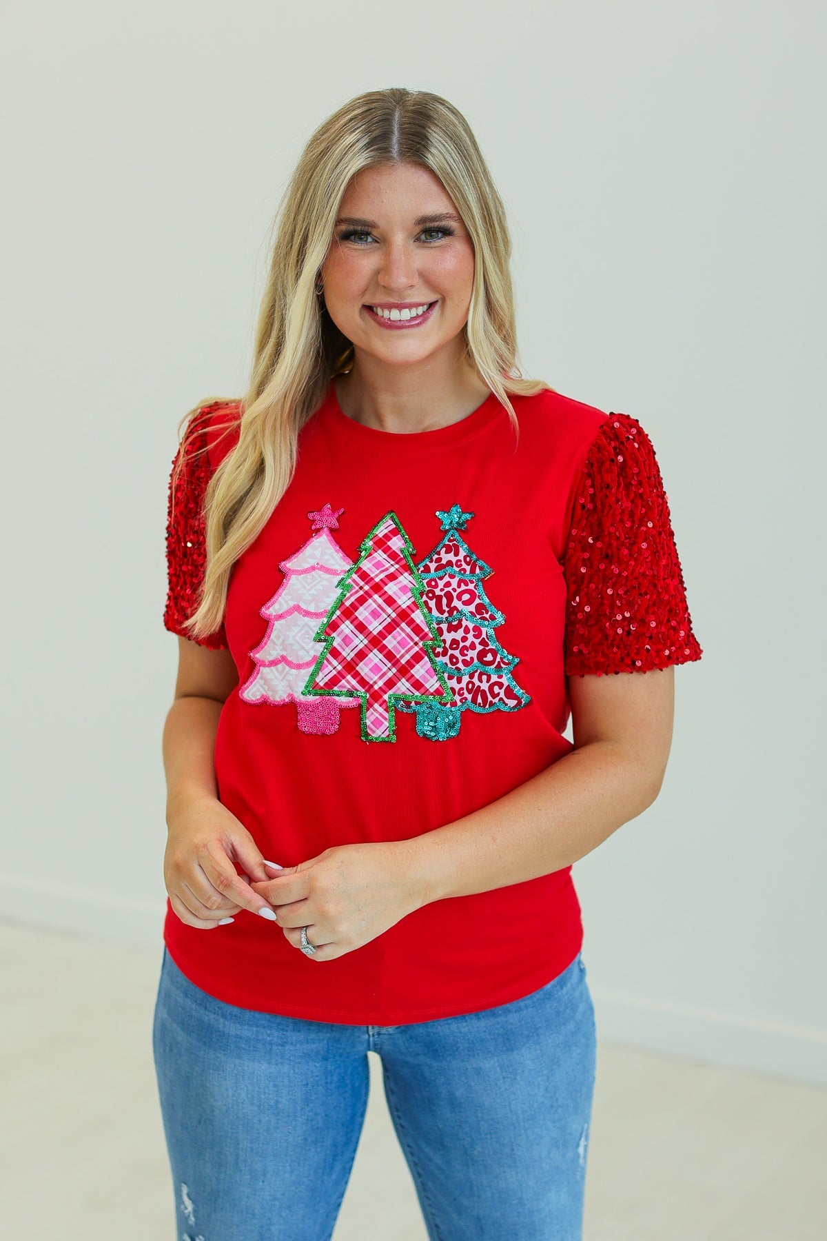 The Festive Forest Sequin Tee - Red