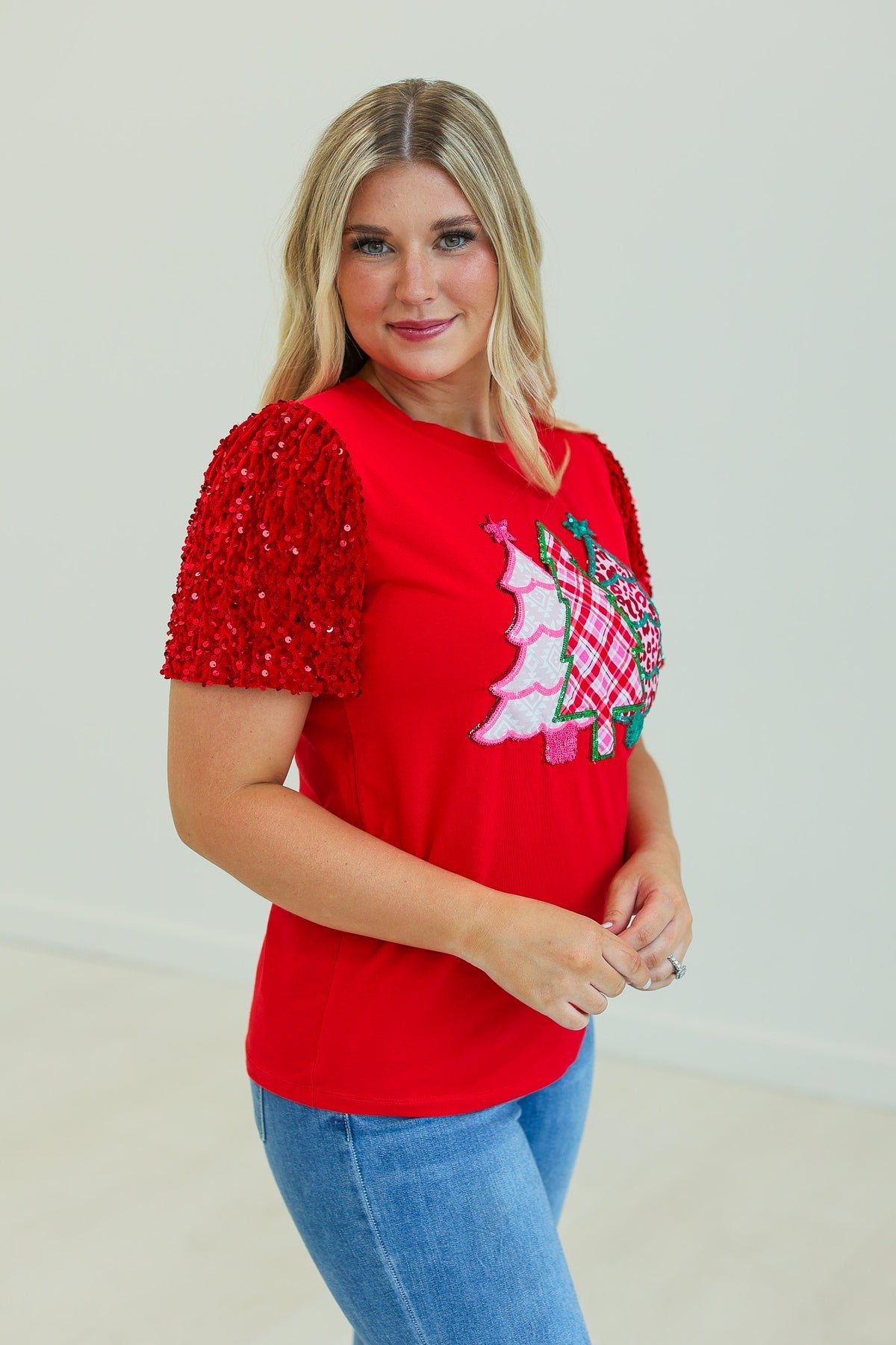 The Festive Forest Sequin Tee - Red