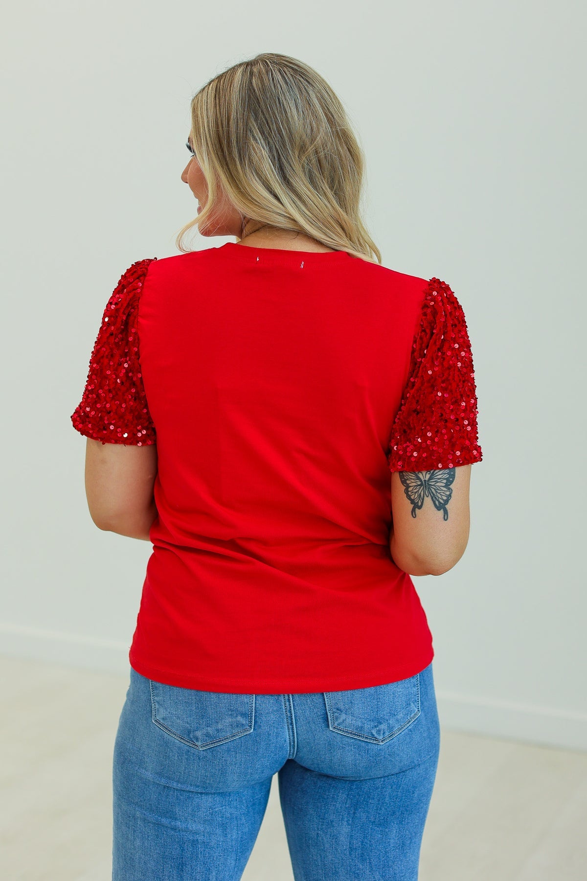 The Festive Forest Sequin Tee - Red