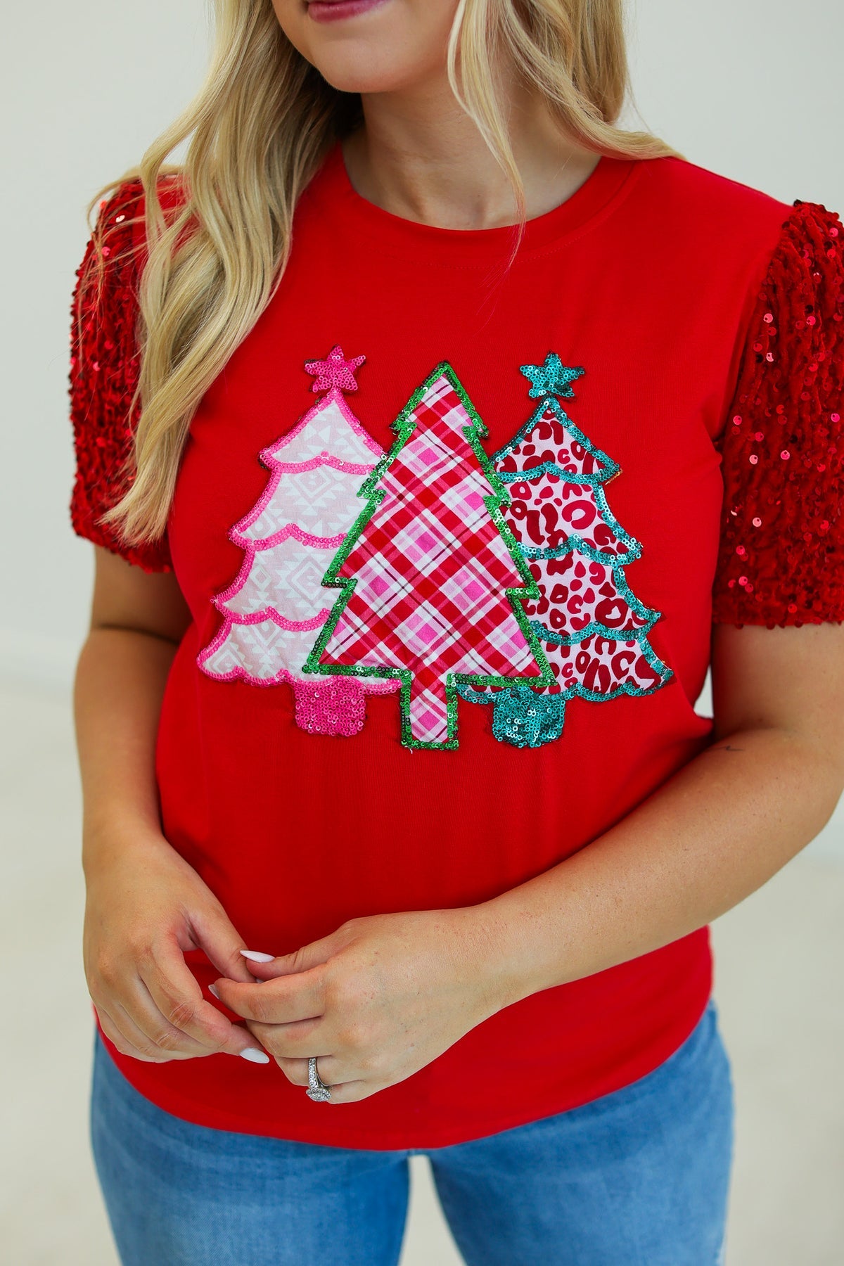 The Festive Forest Sequin Tee - Red