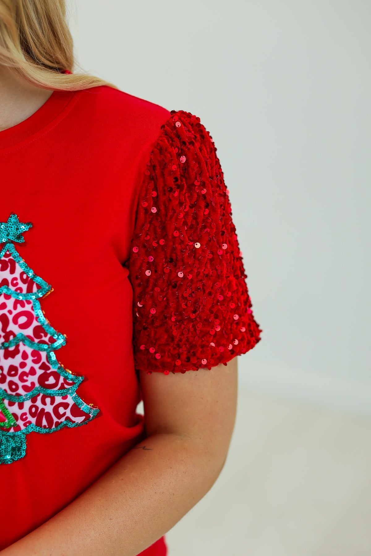 The Festive Forest Sequin Tee - Red