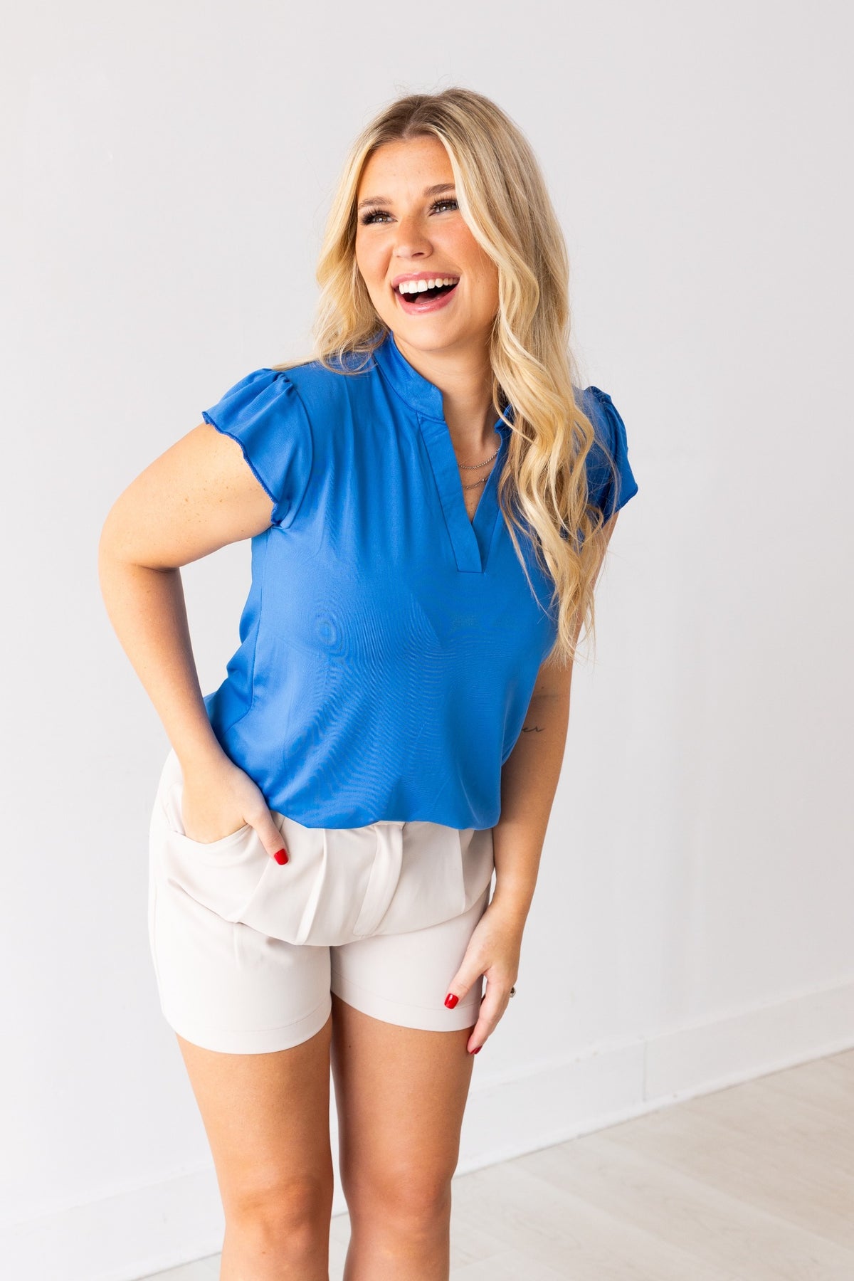 The Nicole V-Neck Top - Blue