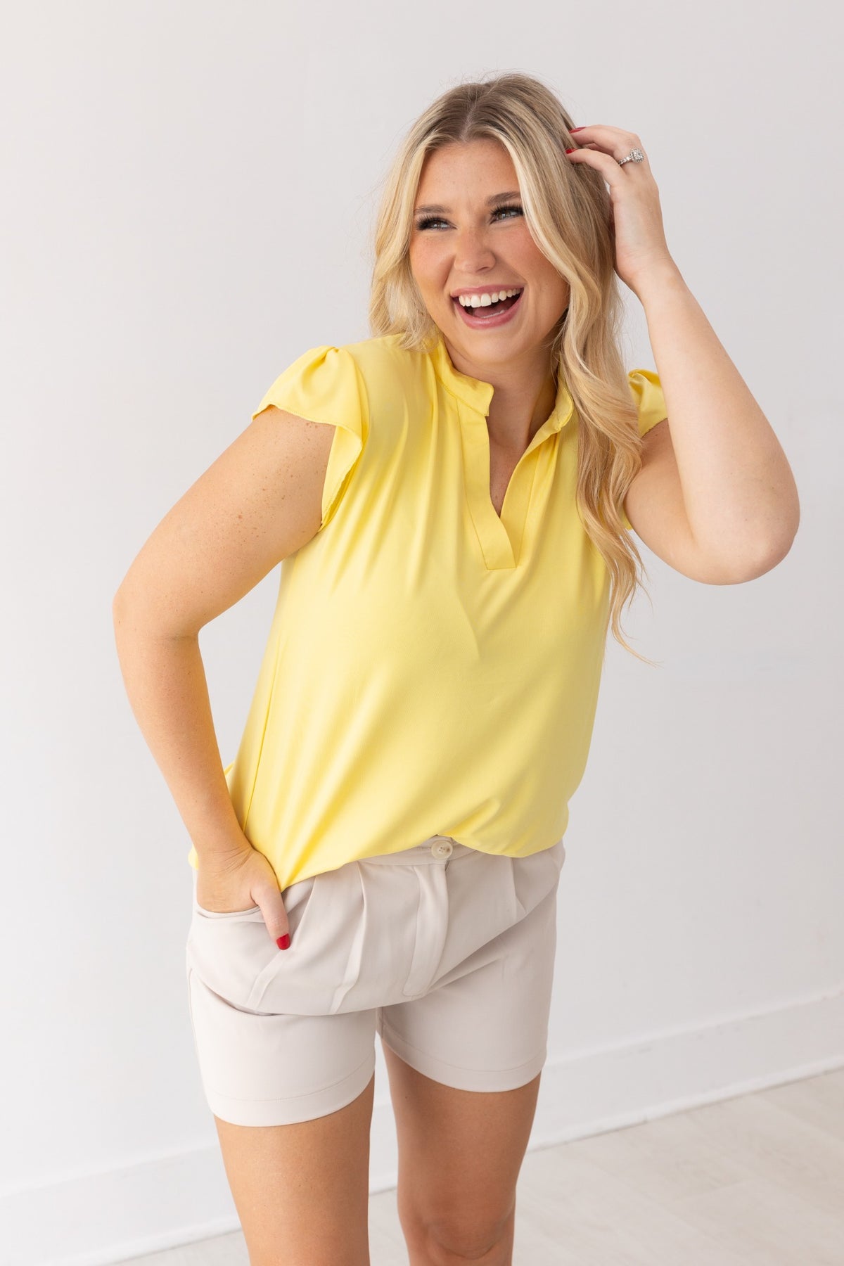 The Nicole V-Neck Top - Yellow