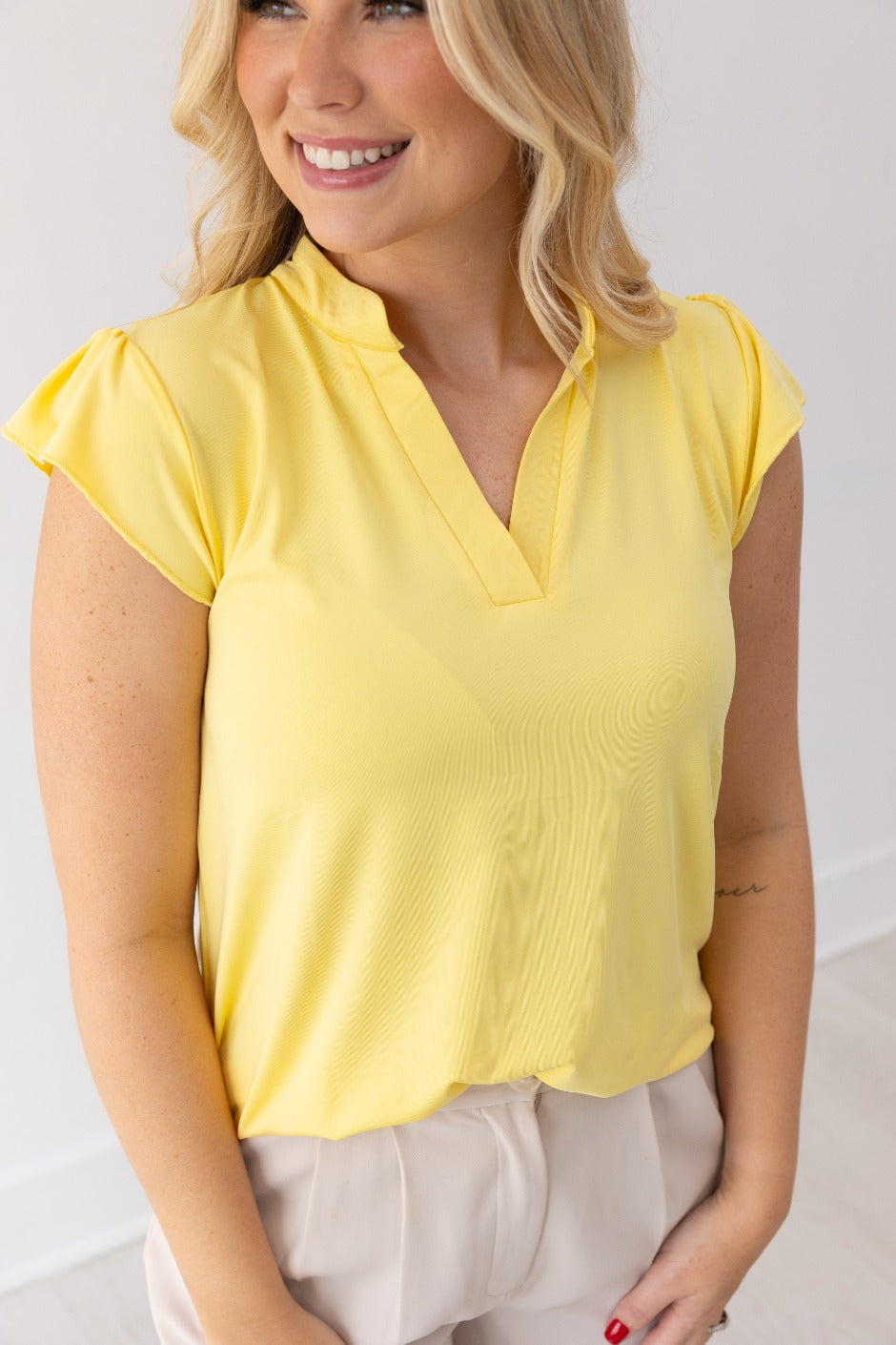 The Nicole V-Neck Top - Yellow