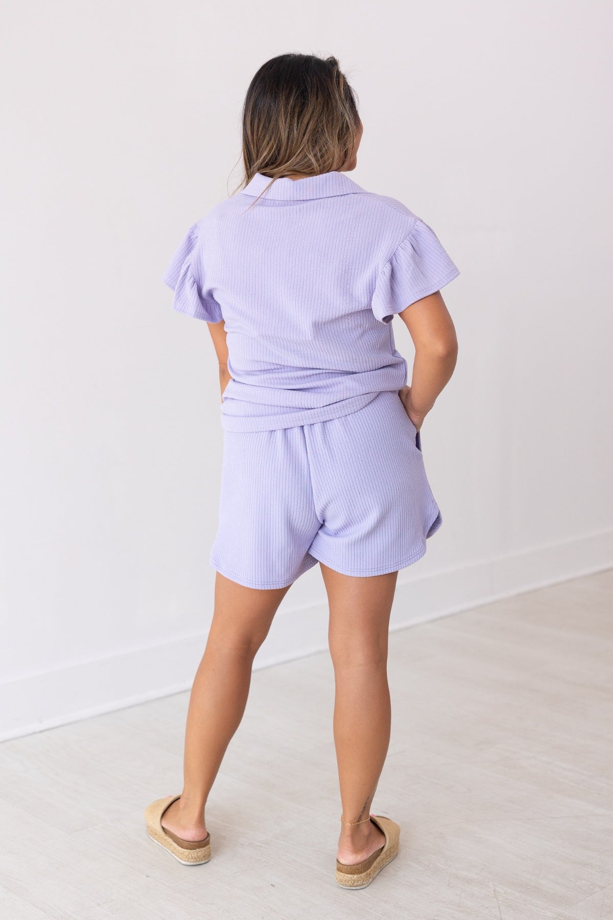 The Halee Quarter Zip w/ Flutter Sleeves - Lilac