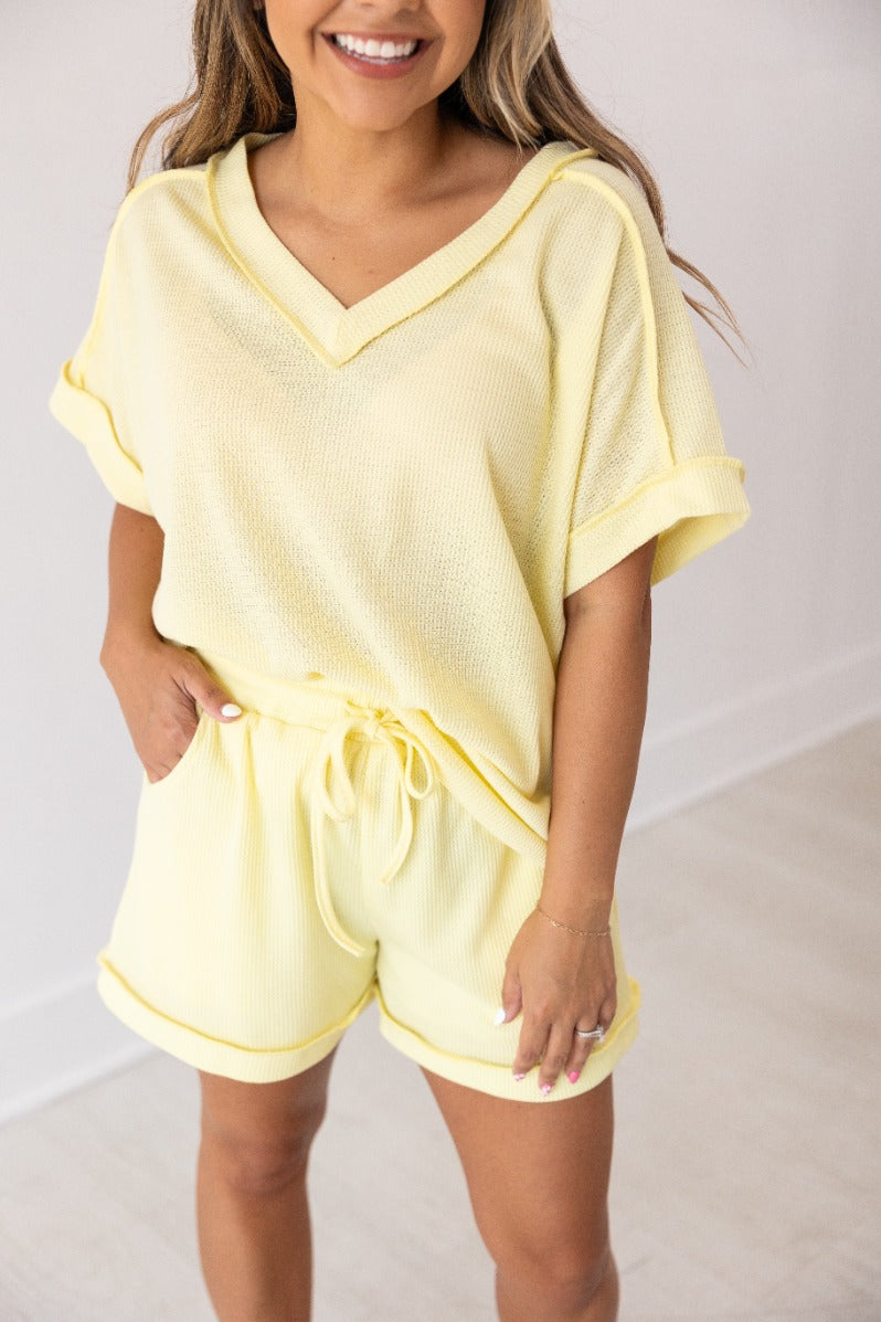 The Jane Waffle Knit Shorts - Yellow