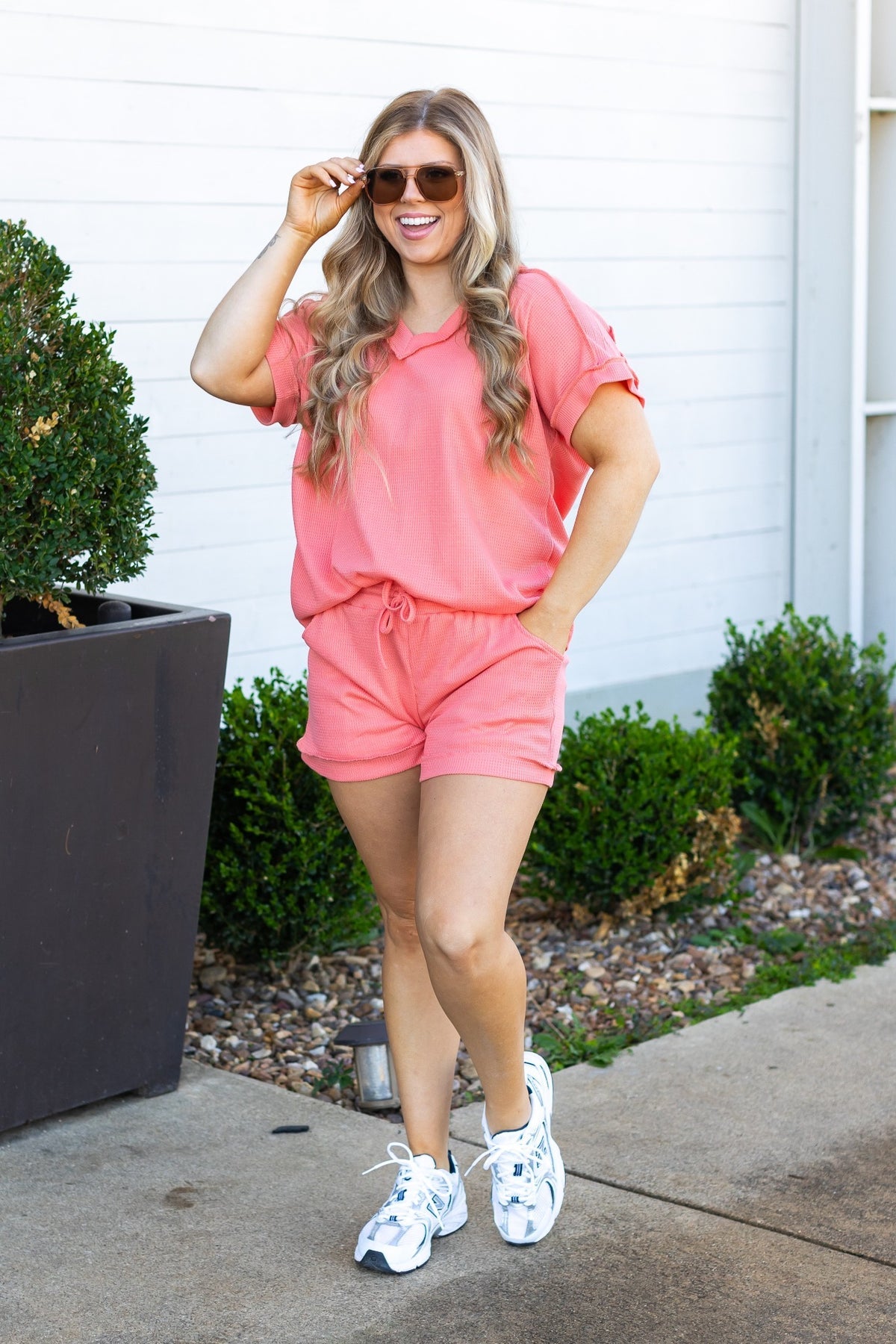 The Jane Waffle Knit Shorts - Coral