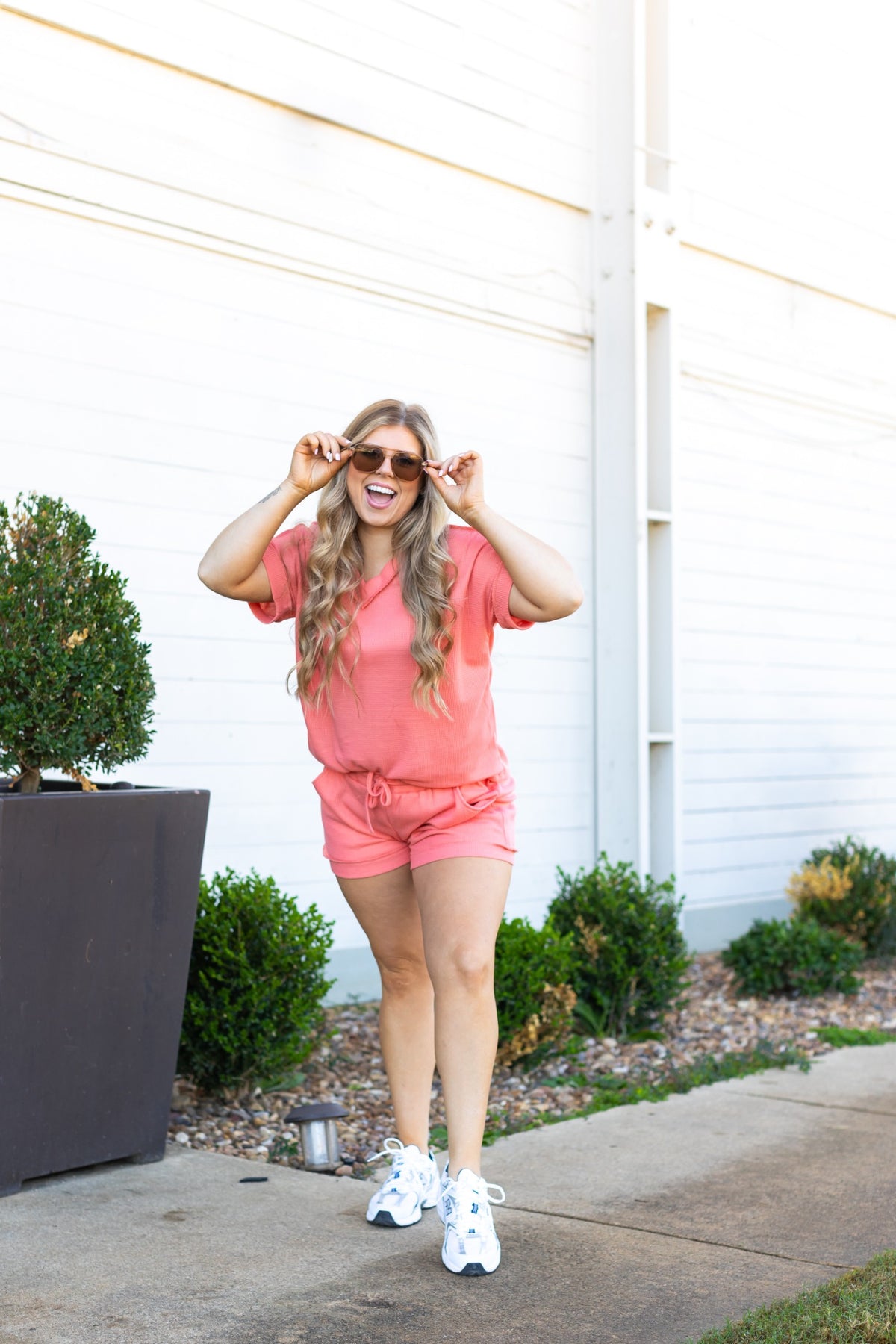 The Jane Waffle Knit Shorts - Coral