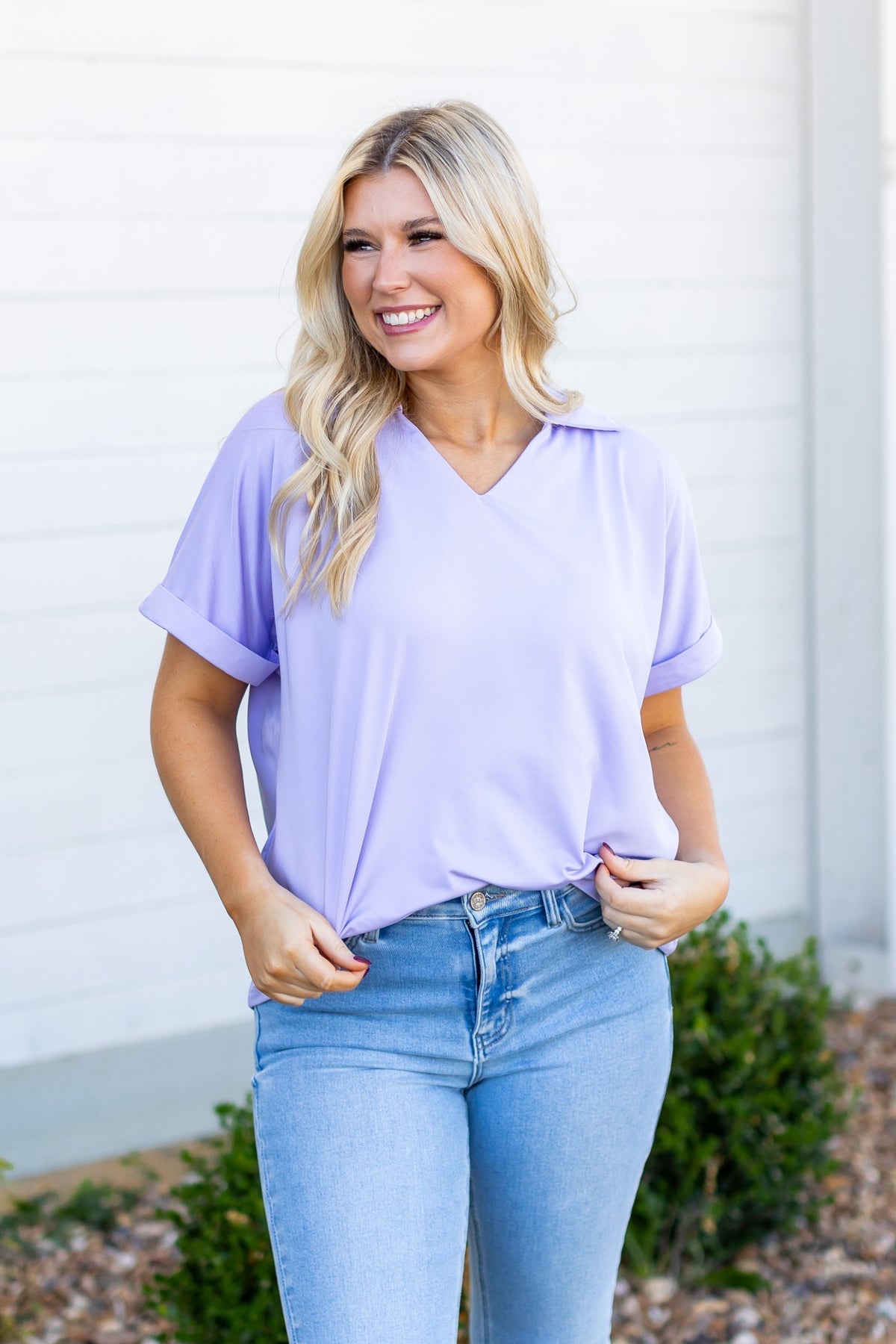 The Cara Collared Top - Lavender