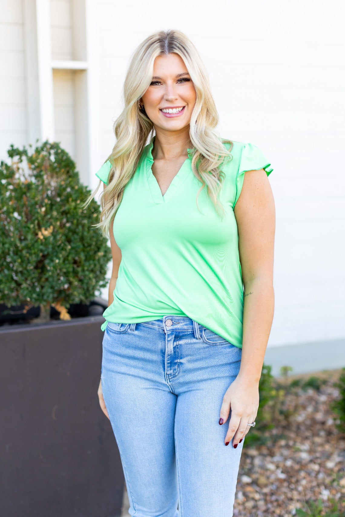 The Nicole V-Neck Top - Green