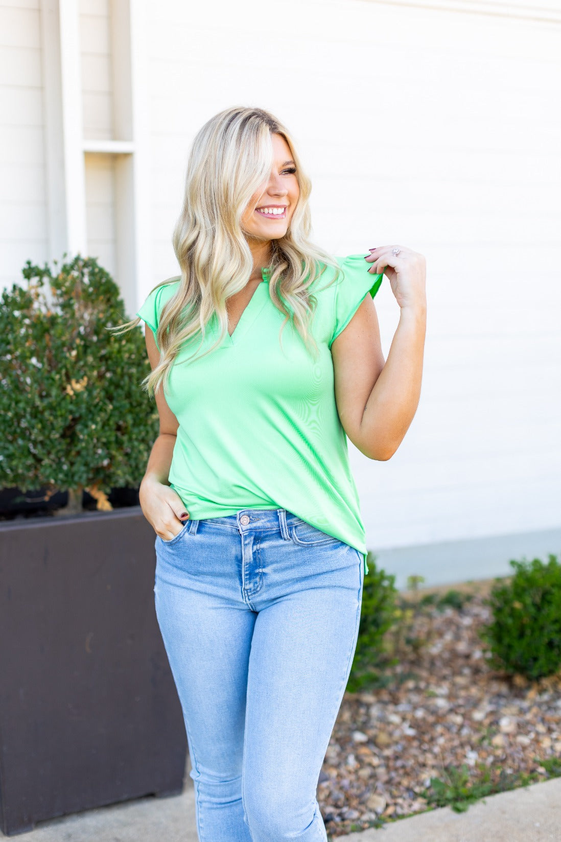 The Nicole V-Neck Top - Green