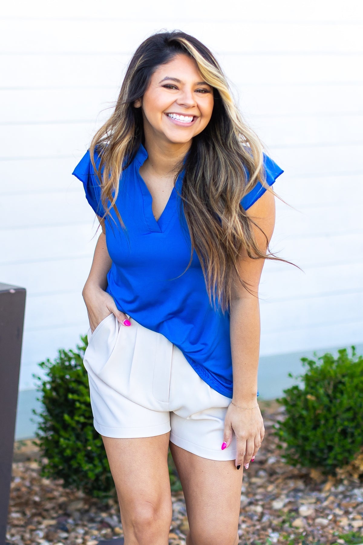 The Nicole V-Neck Top - Blue