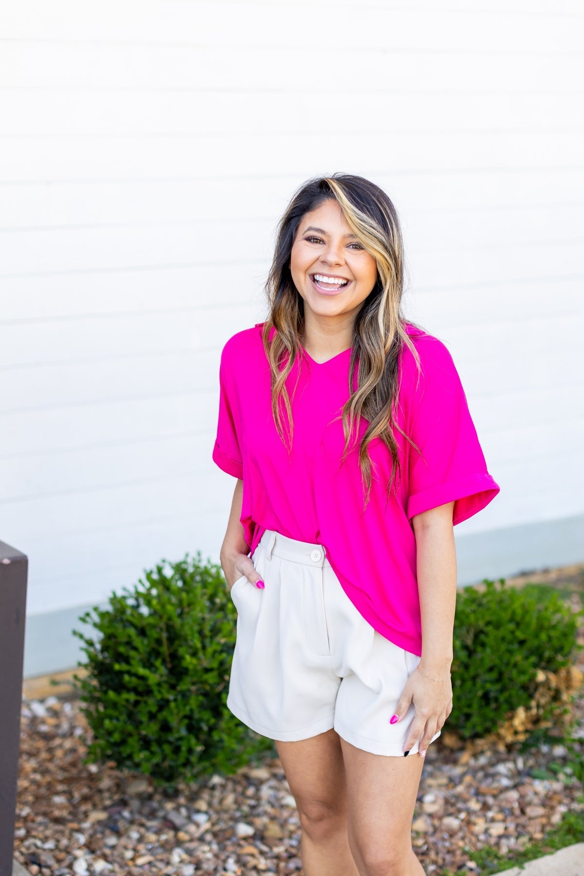 The Cara Collared Top - Hot Pink