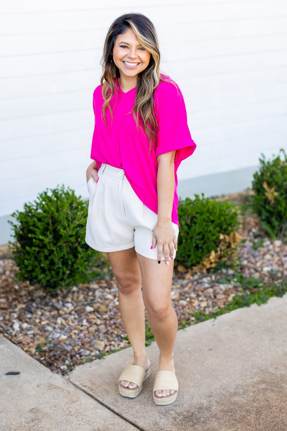 The Cara Collared Top - Hot Pink