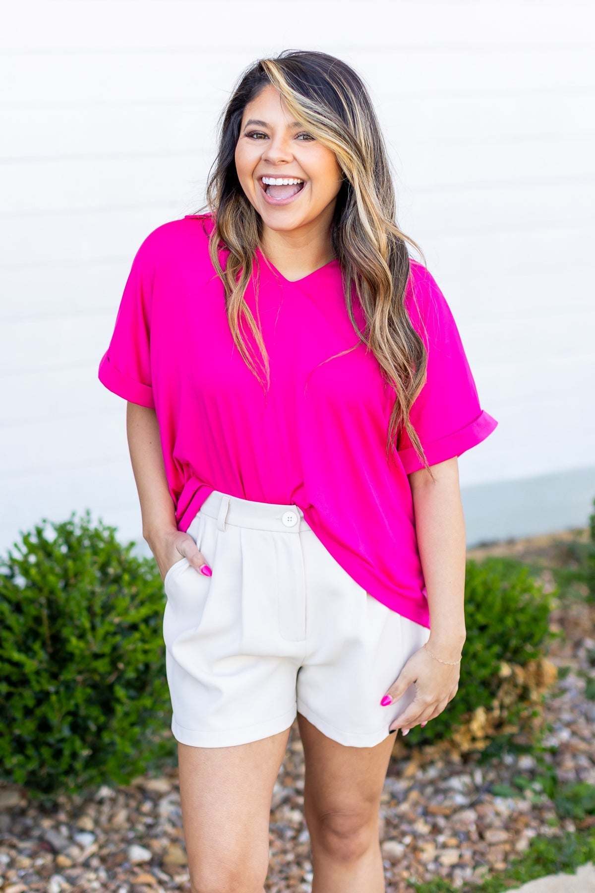 The Cara Collared Top - Hot Pink