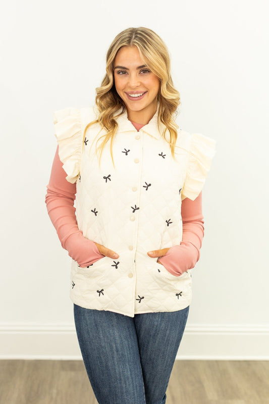 The Sophy Quilted Puffer Vest - Bows