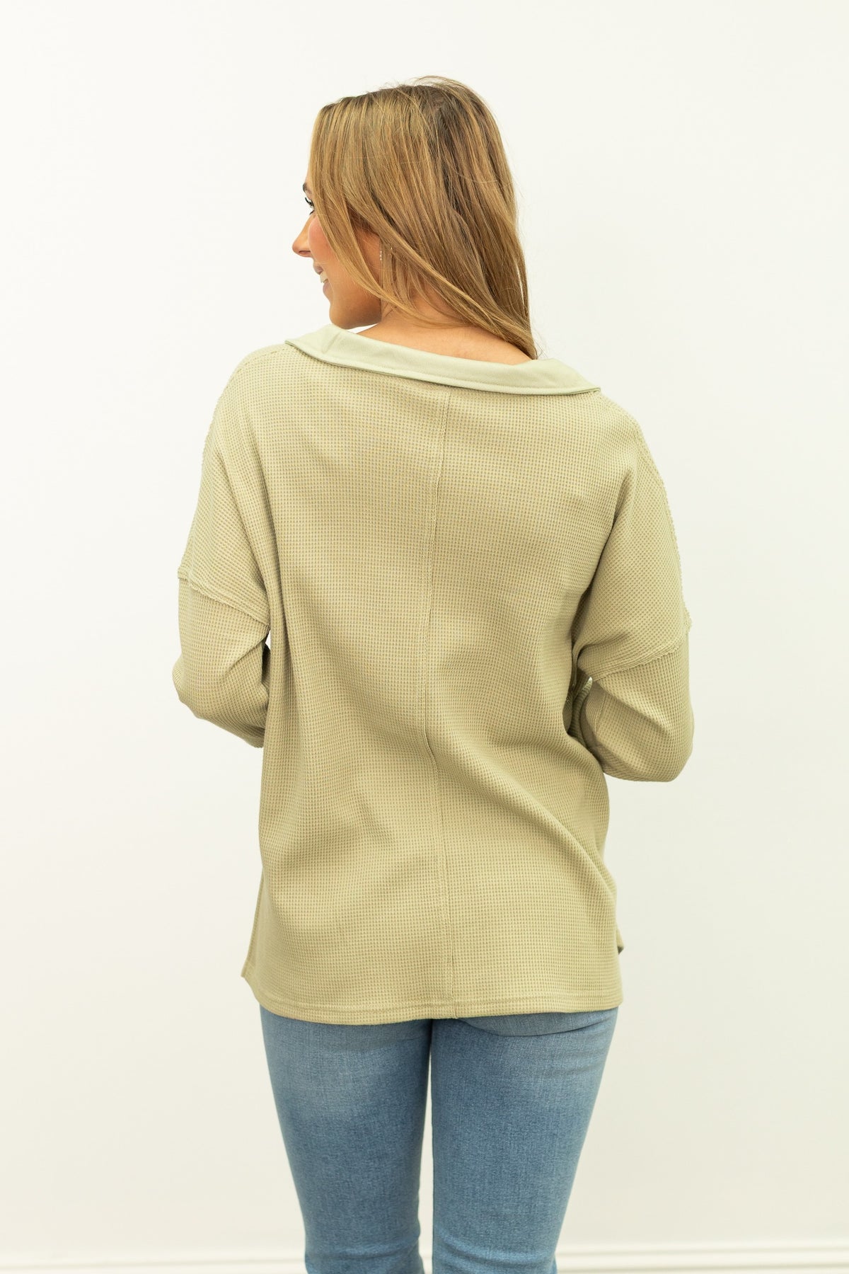 The Emilee Waffle Knit Long Sleeve Top - Sage