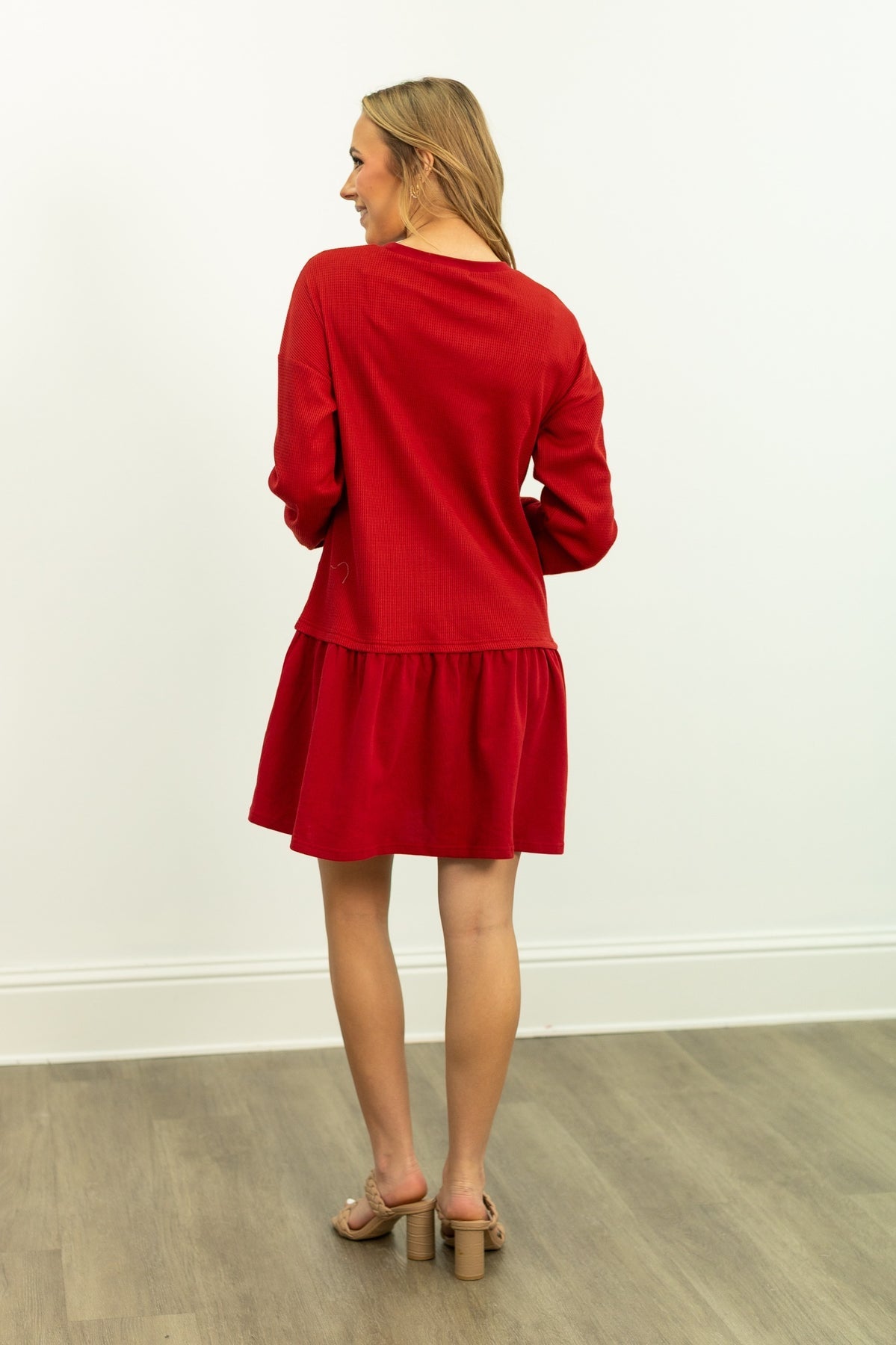 The Brandie Waffle Knit Dress - Red