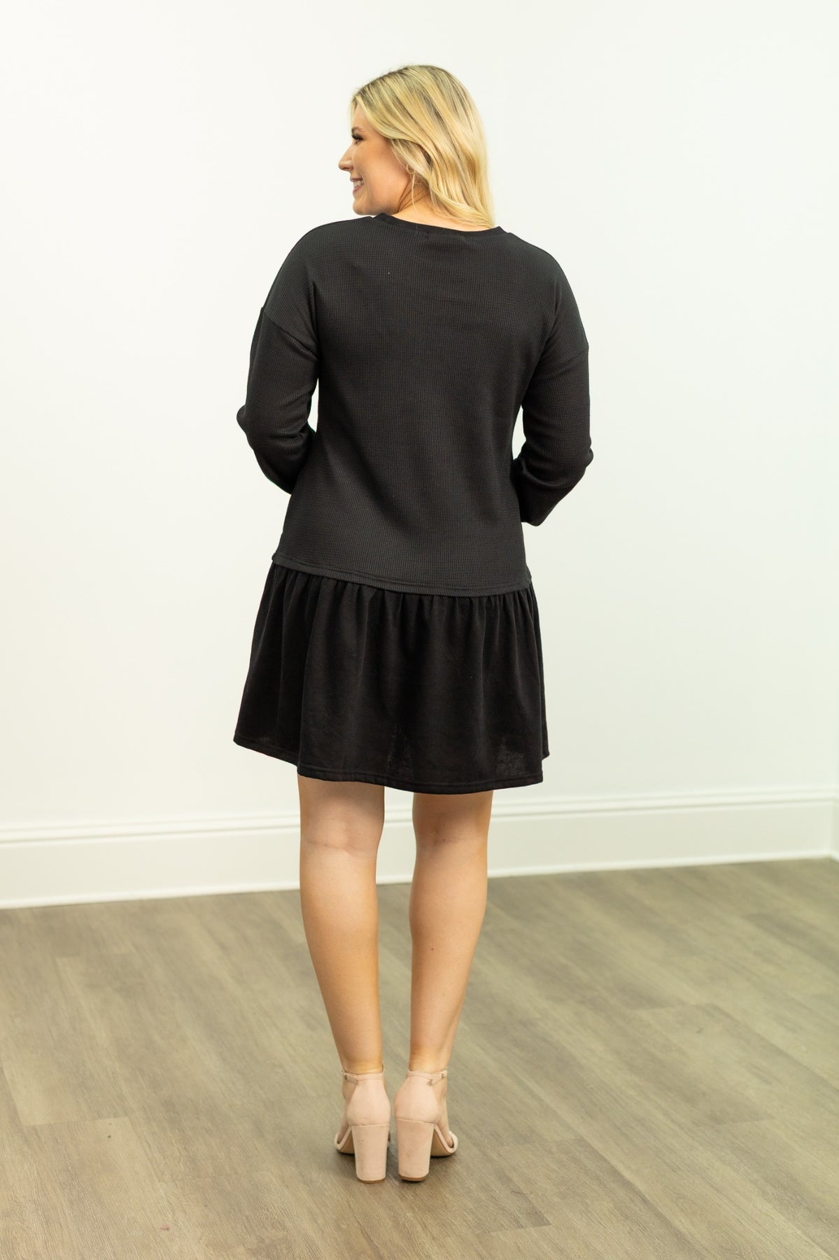 The Brandie Waffle Knit Dress - Black