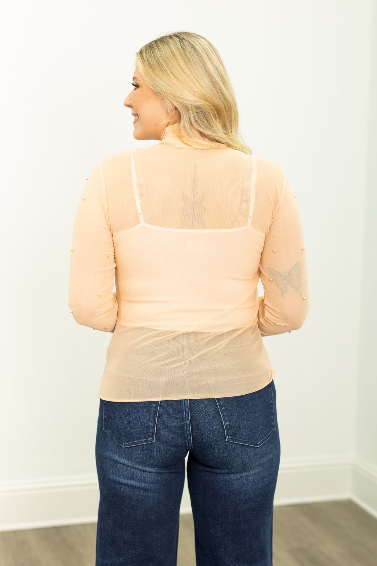 The Julissa Pearl Mesh Top - Champagne