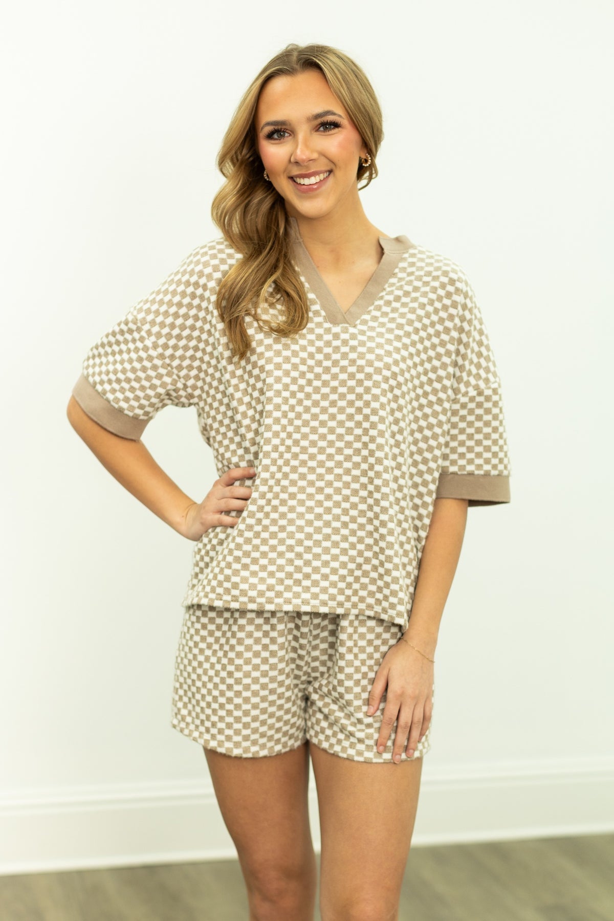 The Sunni Checkerboard Top - Beige
