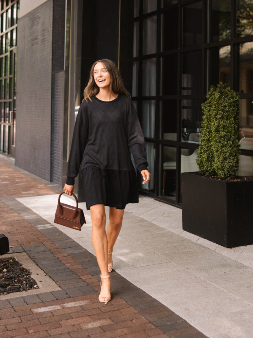 The Brandie Waffle Knit Dress - Black