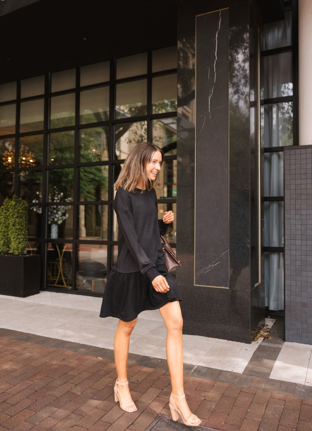 The Brandie Waffle Knit Dress - Black