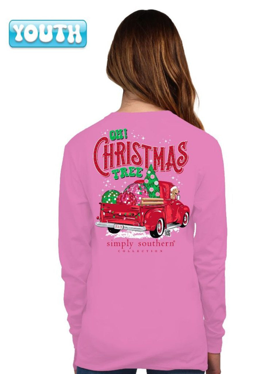 FINAL SALE - YOUTH - Simply Southern - Oh Christmas Tree Truck Long Sleeve Tee