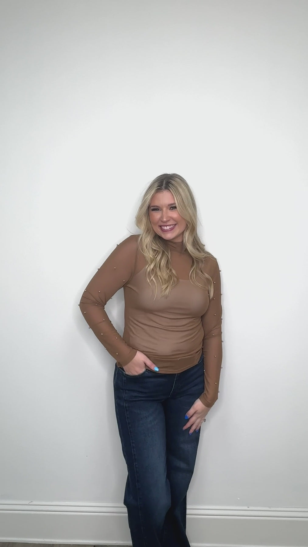 The Julissa Pearl Mesh Top - Brown