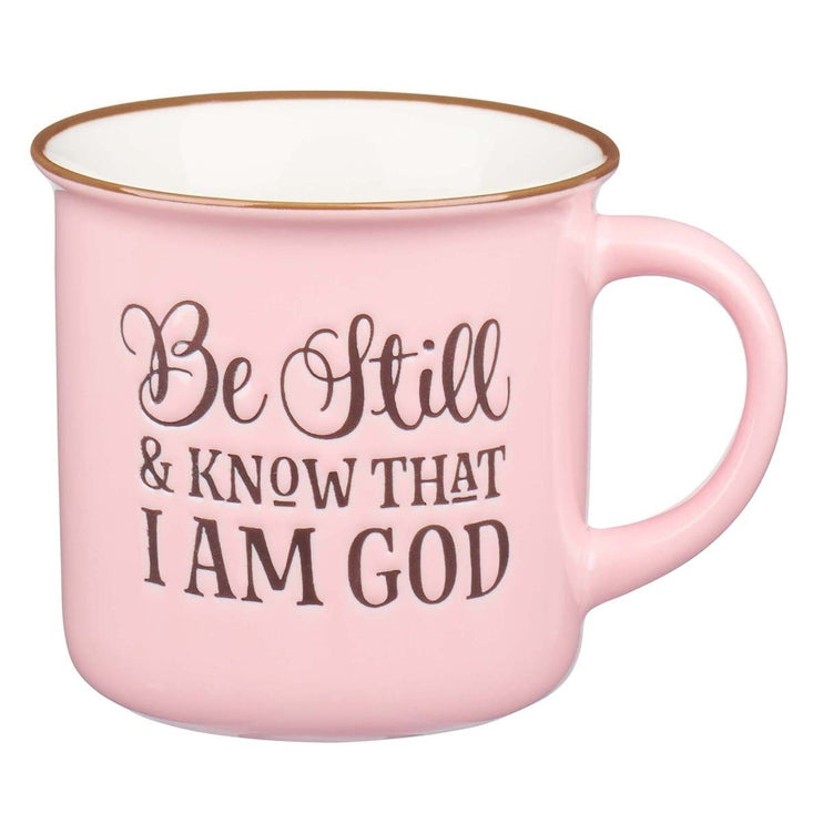 Be Still and Know Pink Camp-Style Coffee Mug - Psalm 46:10