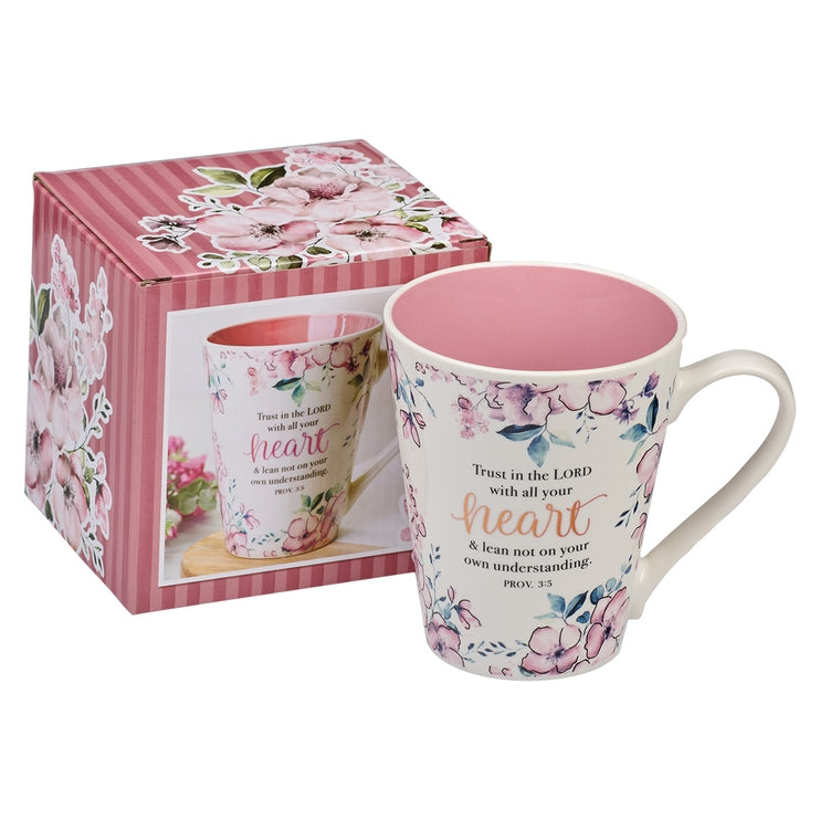 Trust in the Lord Pink Floral Ceramic Coffee Mug - Proverbs 3:5