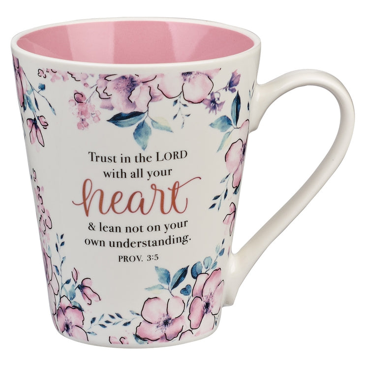 Trust in the Lord Pink Floral Ceramic Coffee Mug - Proverbs 3:5