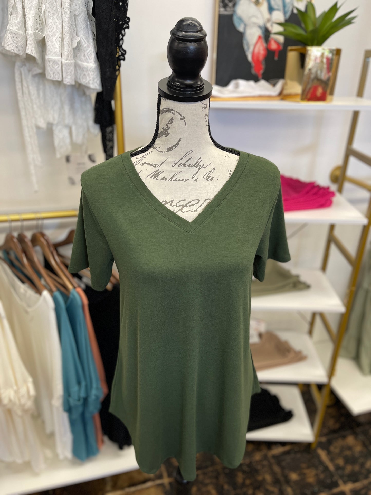 The Celeste V-Neck Top - Army Green