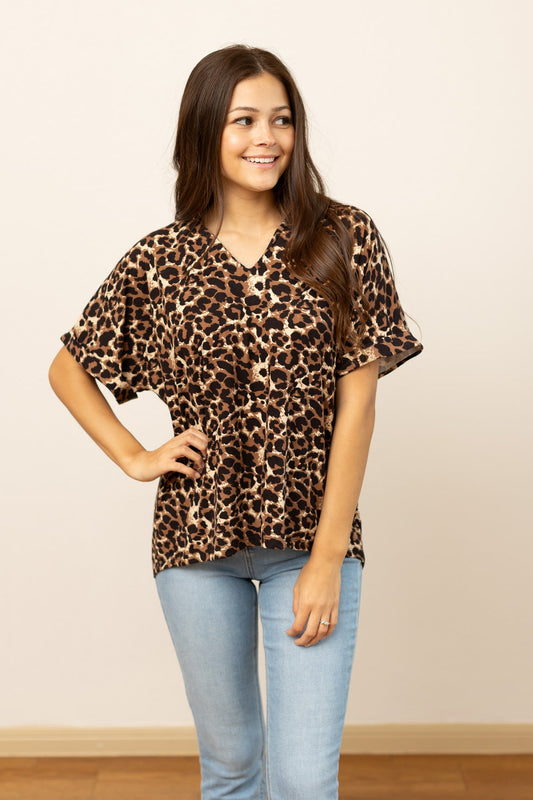 The Cara Collared Top - Leopard