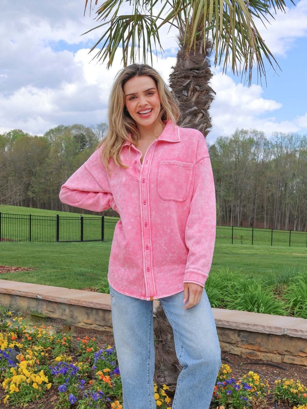 Simply Southern - Acid Wash Shacket - Pink