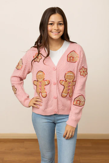 Pink Gingerbread Man Cardigan