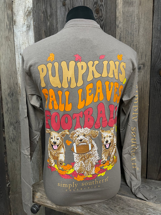 Simply Southern - Pumpkins Fall Leaves Football Long Sleeve Tee