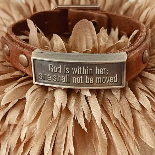 The Leather Wristlet : God is Within Her; She Shall Not Be Moved