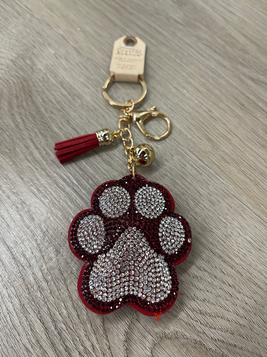 Red Paw Print Crystal Puffy Keychain Purse Charm