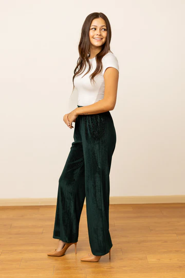 Forest Green Velvet Straight Leg Pants